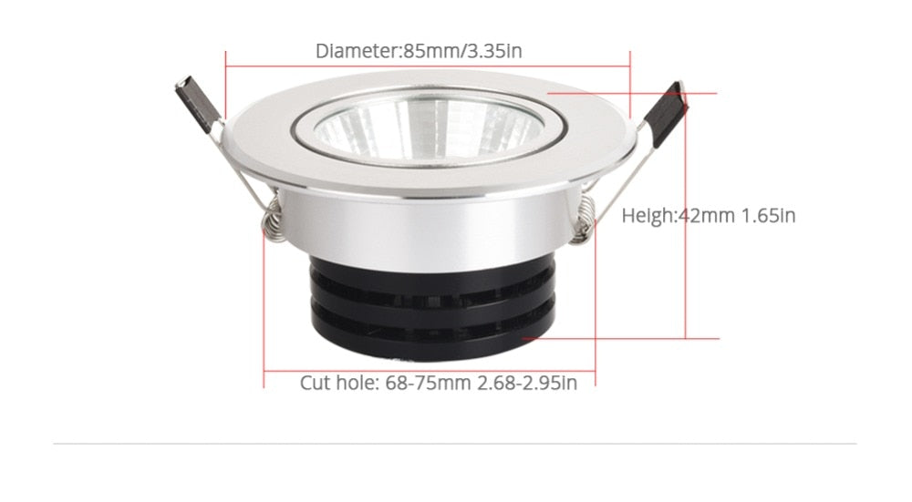 Silver spot led Mini 3W 5W 7W COB LED Downlight Dimmable Recessed Lamp Light for ceiling home office hotel 110V 220V