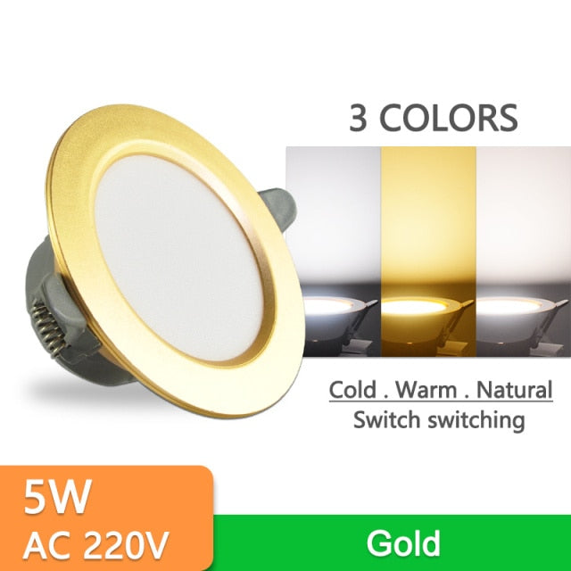 led downlight 3W 5W downlight Ultra Thin new six color led downlight ceiling AC220V 240V Round Recessed LED Spot Lighting
