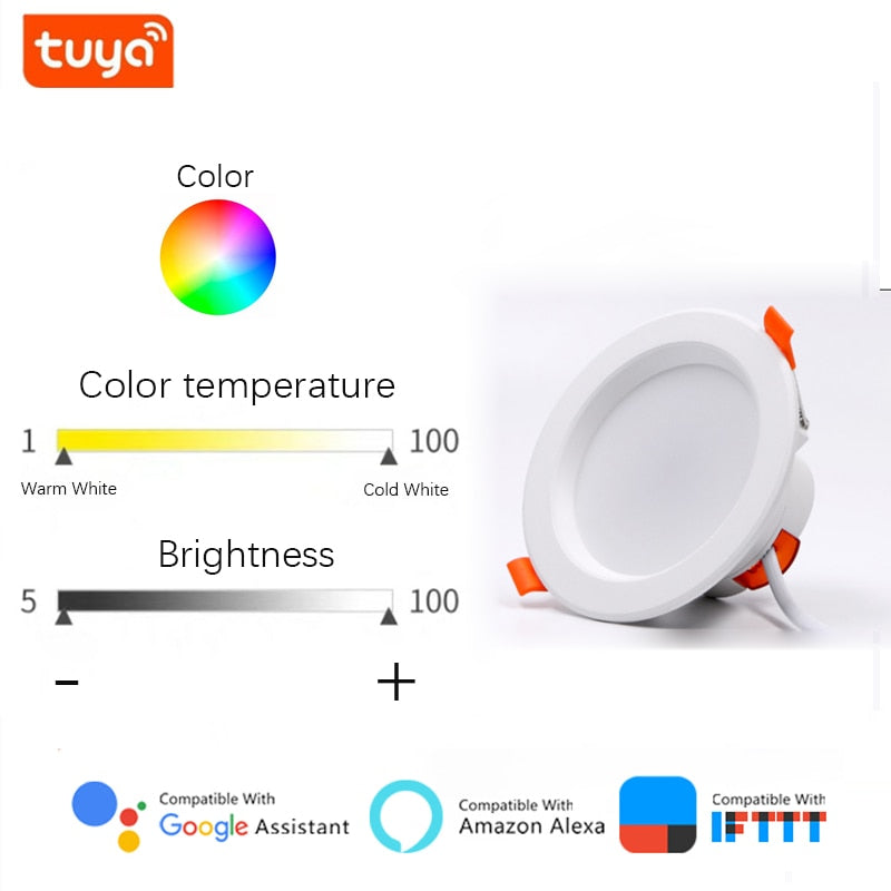 Smart Led Downlight RGB Recessed Round Spotlight Smart Home Tuya WiFi Dimmable Indoor lights Fixture 5W/7W/9W/15W CW+WW+RGB