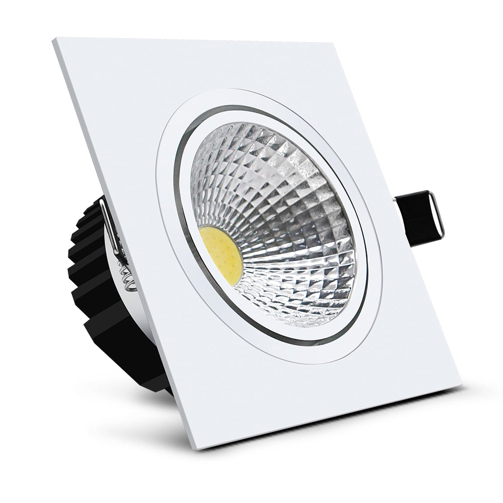 DBF Black/White/Silver Square Recessed LED Dimmable Downlight COB 7W 9W 12W 15W LED Ceiling Spot Lamp with AC 110V 220V