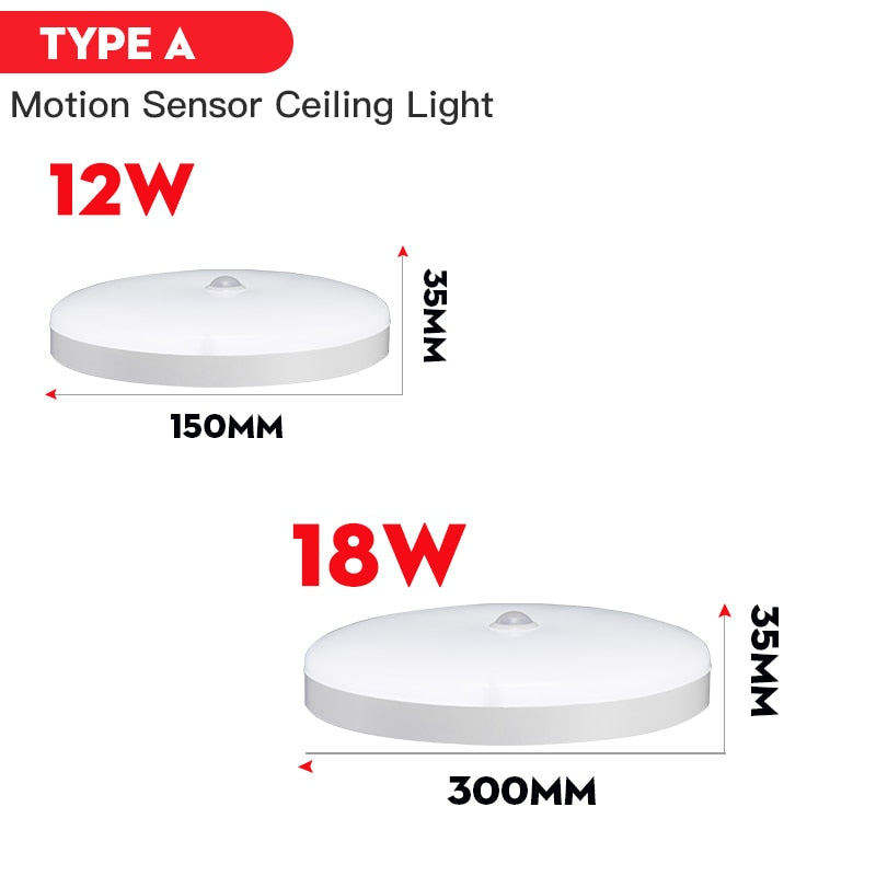 Motion Sensor Led Ceiling Light Fixtures Surface Mounted Ceiling Lamp 12W 18W 30W 50W Panel Night Light 220V For Home Bedroom