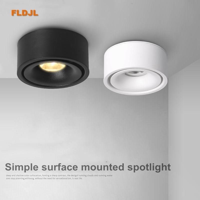 Round dimmable LED surface mounted spotlight COB free hole ceiling spotlight 7W / 12W living room surface mounted downlight