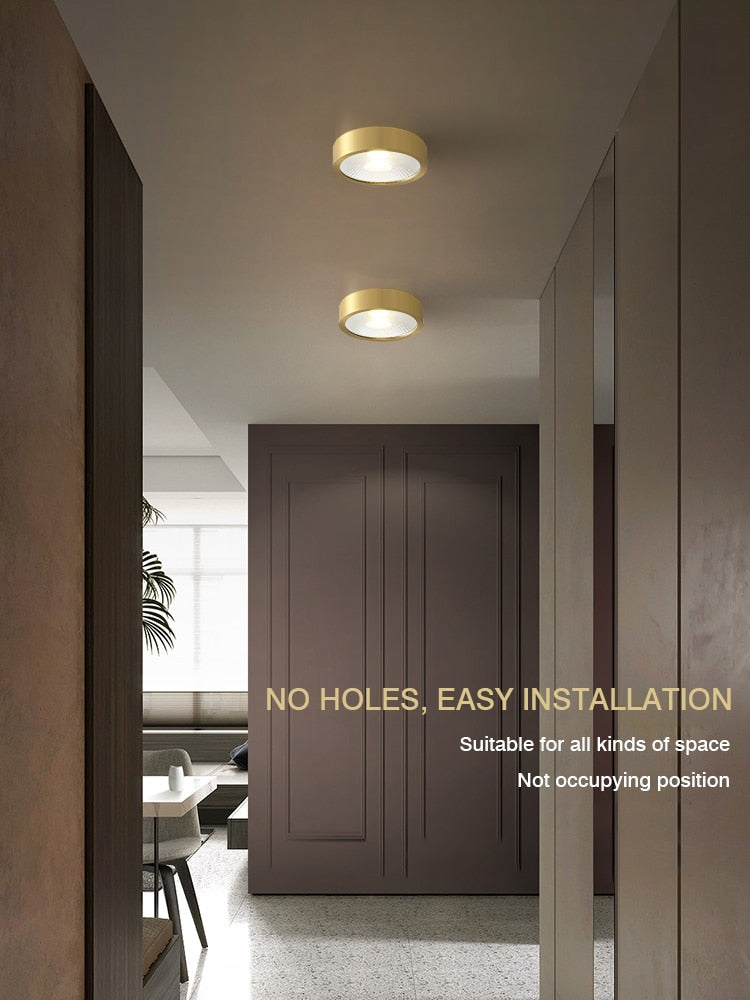 MOONSHADOW Full Copper Led Downlights Ultra-thin Surface Mounted Downlight Nordic Ceiling Porch Corridor Aisle Light 220V