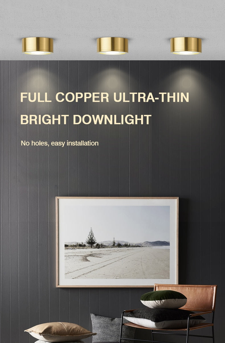 MOONSHADOW Full Copper Led Downlights Ultra-thin Surface Mounted Downlight Nordic Ceiling Porch Corridor Aisle Light 220V