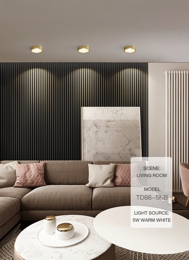 MOONSHADOW Full Copper Led Downlights Ultra-thin Surface Mounted Downlight Nordic Ceiling Porch Corridor Aisle Light 220V