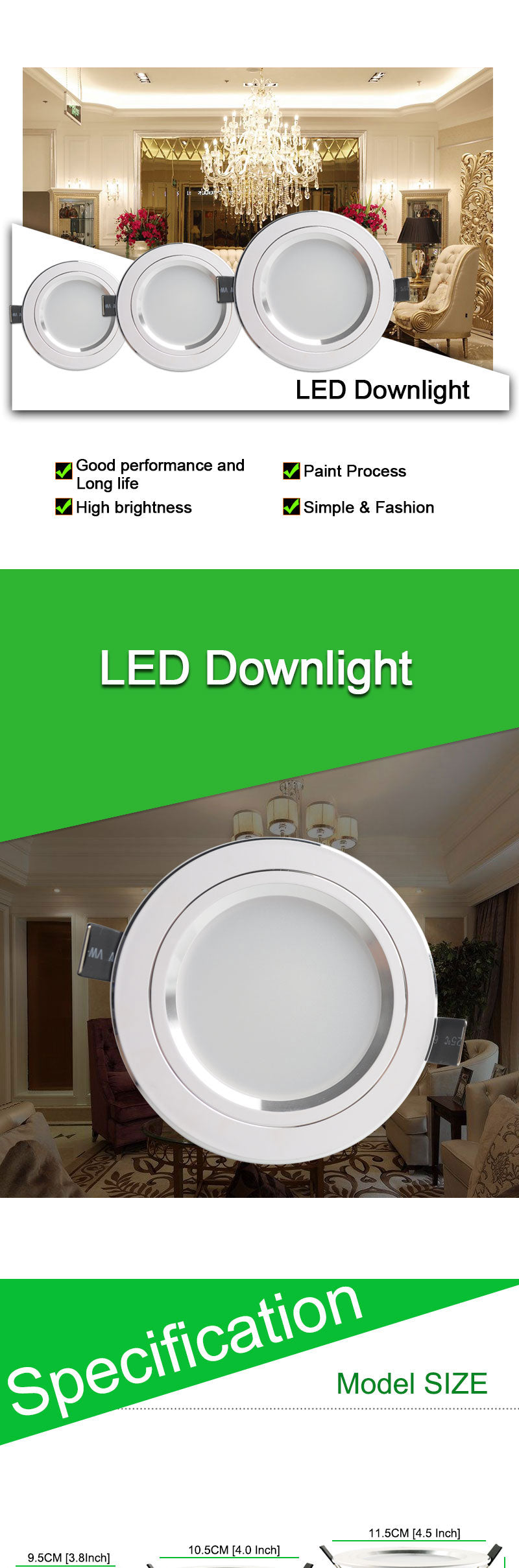 LED Downlight Silver White Frosted Surface 3w 5w 7w 9w 12w 15w AC 220v 110v Round Recessed Ceiling Down Light Indoor Lighting