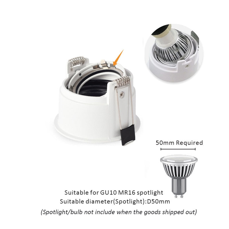 LED Spot Downlight GU10 Fitting Anti Glare Led Ceiling Recessed Lamp 75mm Cut Hole Bulb Replaceable Downlights