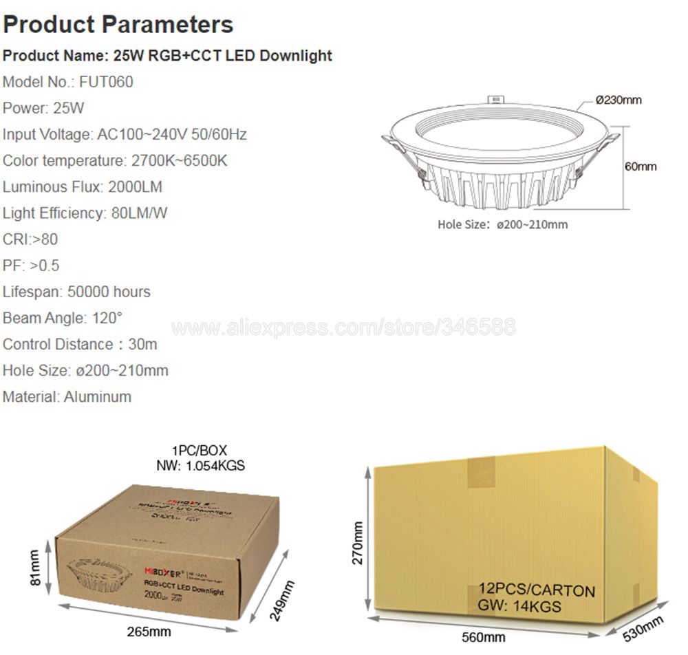 Miboxer 2.4G Smart Downlight AC110V/220V 6W 9W 12W 15W 18W 25W RGBCCT LED Ceiling Lamp Wireless Remote & WiFi APP Voice Control