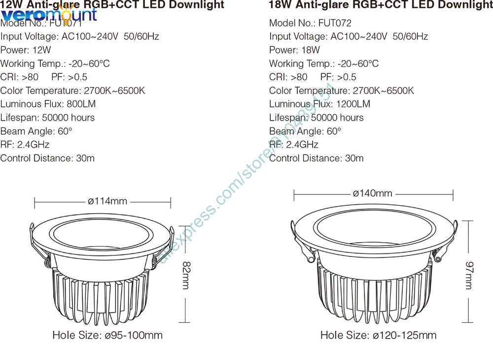 MiBoxer FUT072 18W Anti-glare RGBCCT Smart LED Downlight AC100~240V Smart Phone WiFi APP / 2.4G RF Remote / Alexa Voice Control