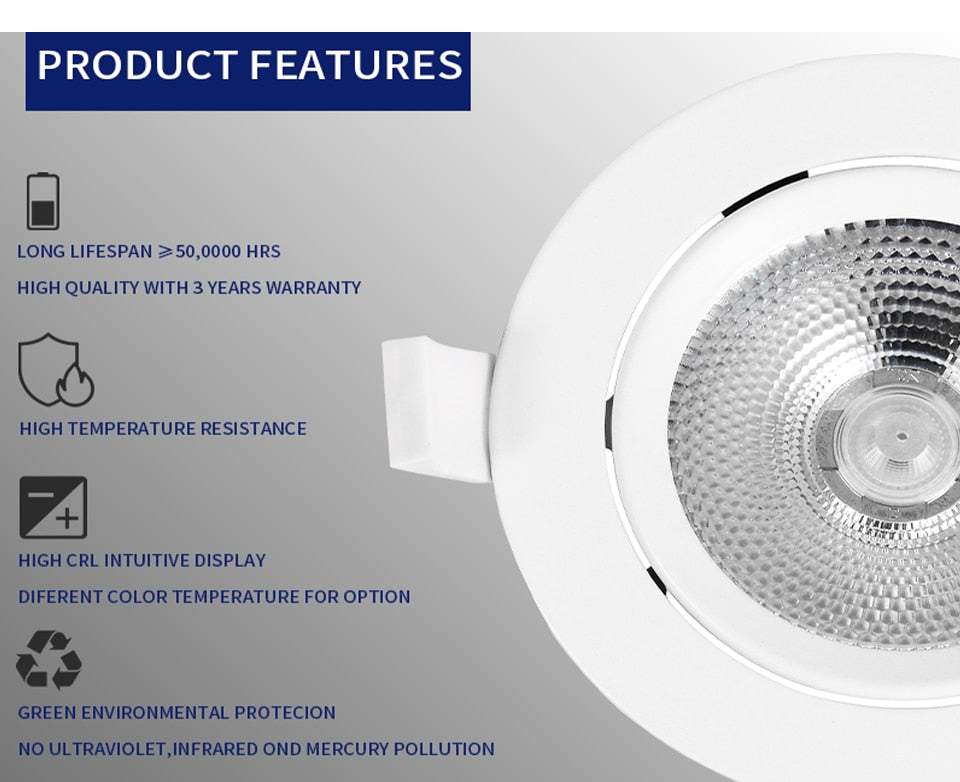 Led downlight light COB Ceiling Spot Light 7W 9W 12W ceiling recessed Lights Indoor Lighting