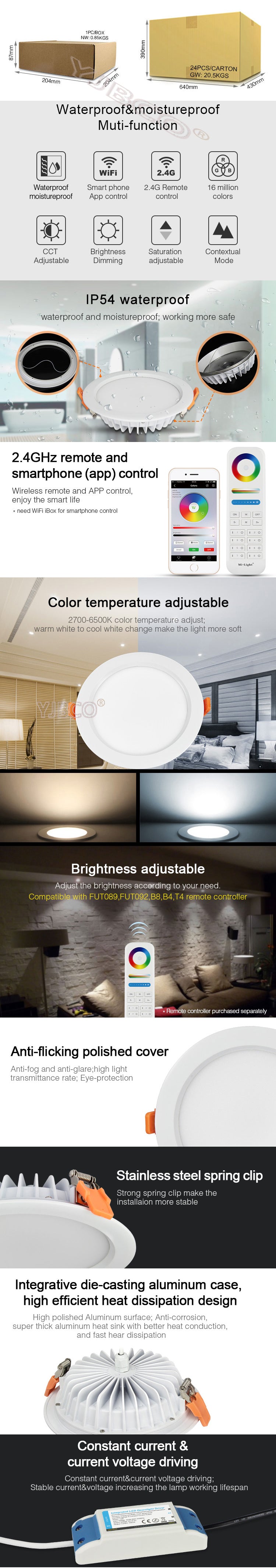 Miboxer 6W/9W/12W/15W/18W RGB+CCT LED Downlight Dimmable LED Ceiling Spotlight AC110V 220V FUT062/FUT063/FUT066/FUT068/FUT069