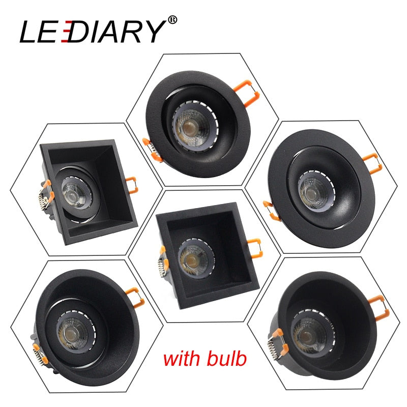 LEDIARY Black LED Downlight Fitting 90-265V Recessed Ceiling Spot Lamp Frame GU5.3 GU10 E27 Bulb Changeable 75MM 90MM Cut Hole