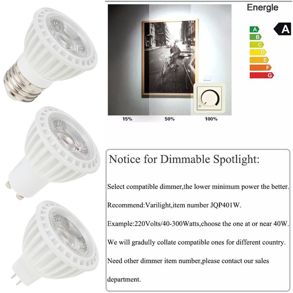 Dimmable LED Spotlight E26 E27 GU10 MR16 15W COB Light Bulbs 45° Beam Angle 110V 220V DC12V for Home Office Table Lamp Downlight