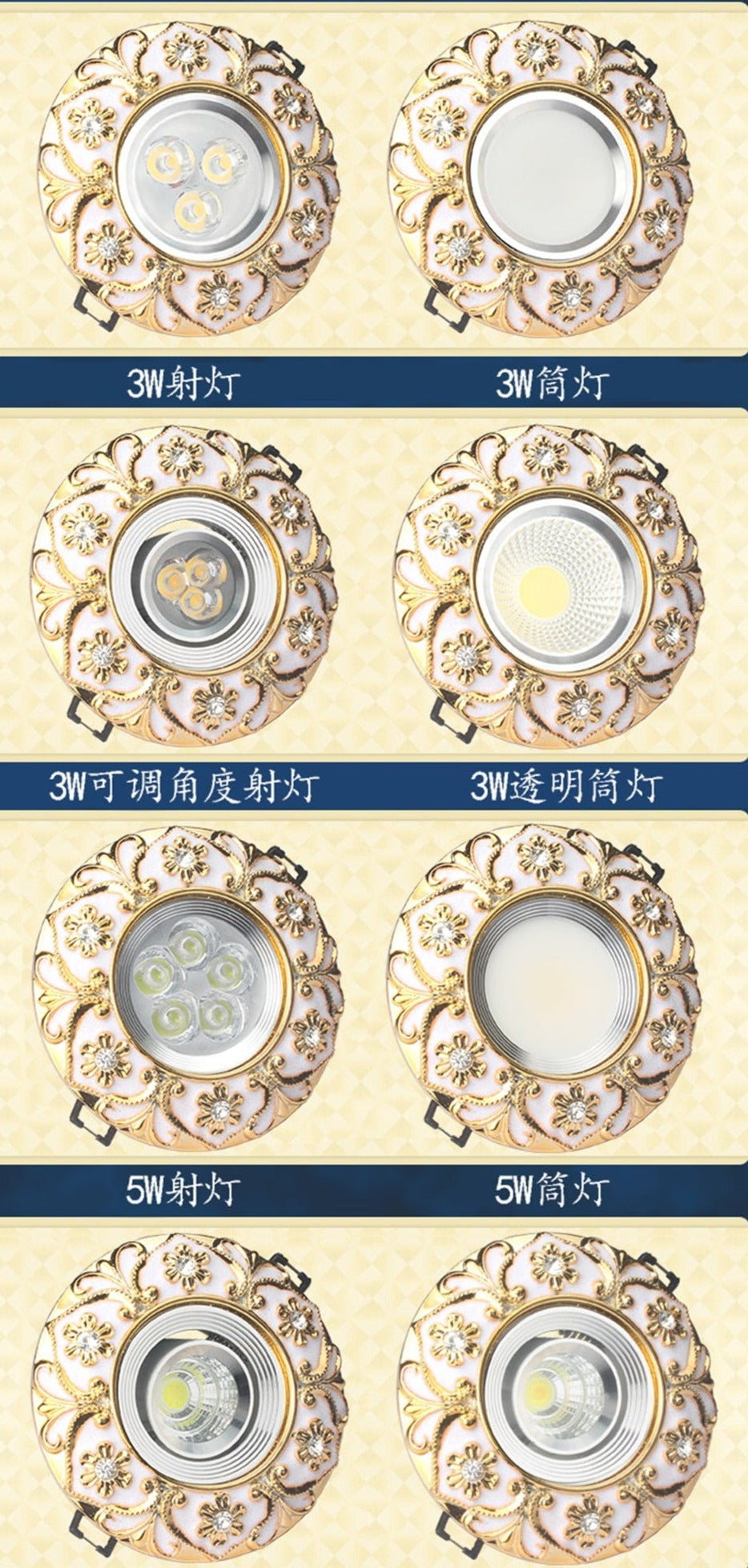 Luxury Diamond-Encrusted Gold Garland Led Downlights 3W 5W 7W For Hallway Foyer Dining Room 220V Recessed Lamp Spotlights