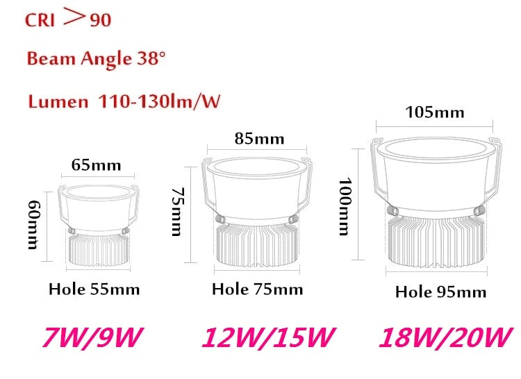 Dimmable Narrow Border Embedded Anti-Glare COB Ceiling Recessed Downlight 7W 12W 20W LED Wall Wash Light Hotel Villa Lighting