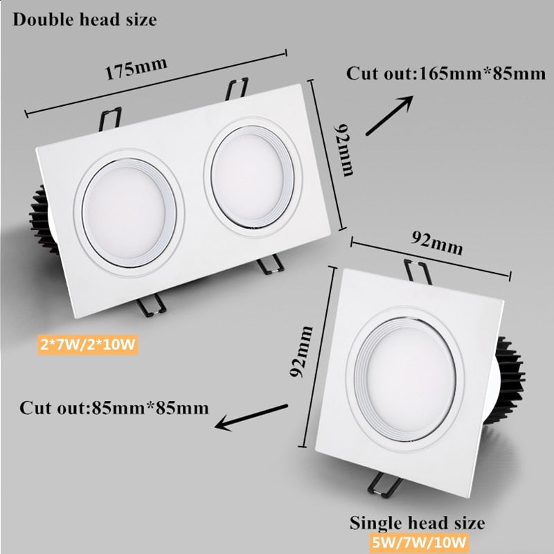 Dimmable square hole LED downlight ceiling light 5w 7w 10w 20w 110v/220v ceiling anti-fog light household lighting