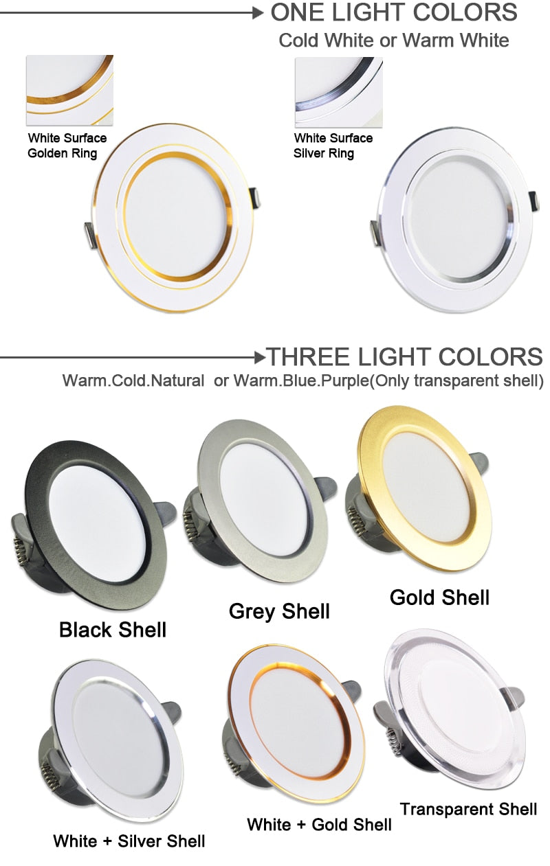 LED Downlight 3W 5W 9W 12W 15W 18W Spot Downlight AC 220V gold Silver White Ultra Thin Aluminum Round Recessed LED Spot Lighting