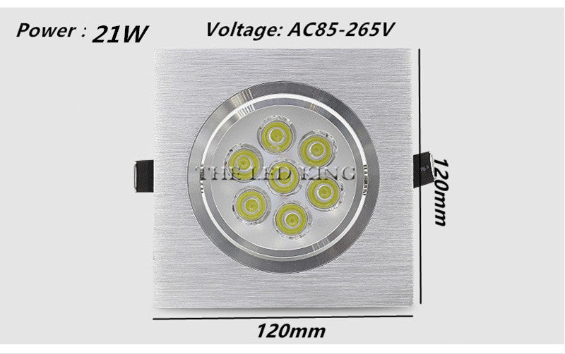 Super Bright Square Dimmable black Silver Aluminum 9W 12W 15W 18W LED Downlight AC 220V 110V Recessed LED Spot Lighting