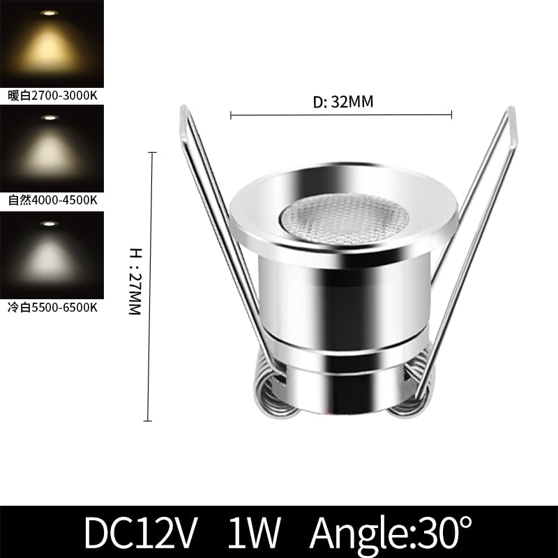 Built-in mini LED spotlight IP65 waterproof 12V DC small downlight for indoor kitchen, bedroom, living room, bathroom ceiling