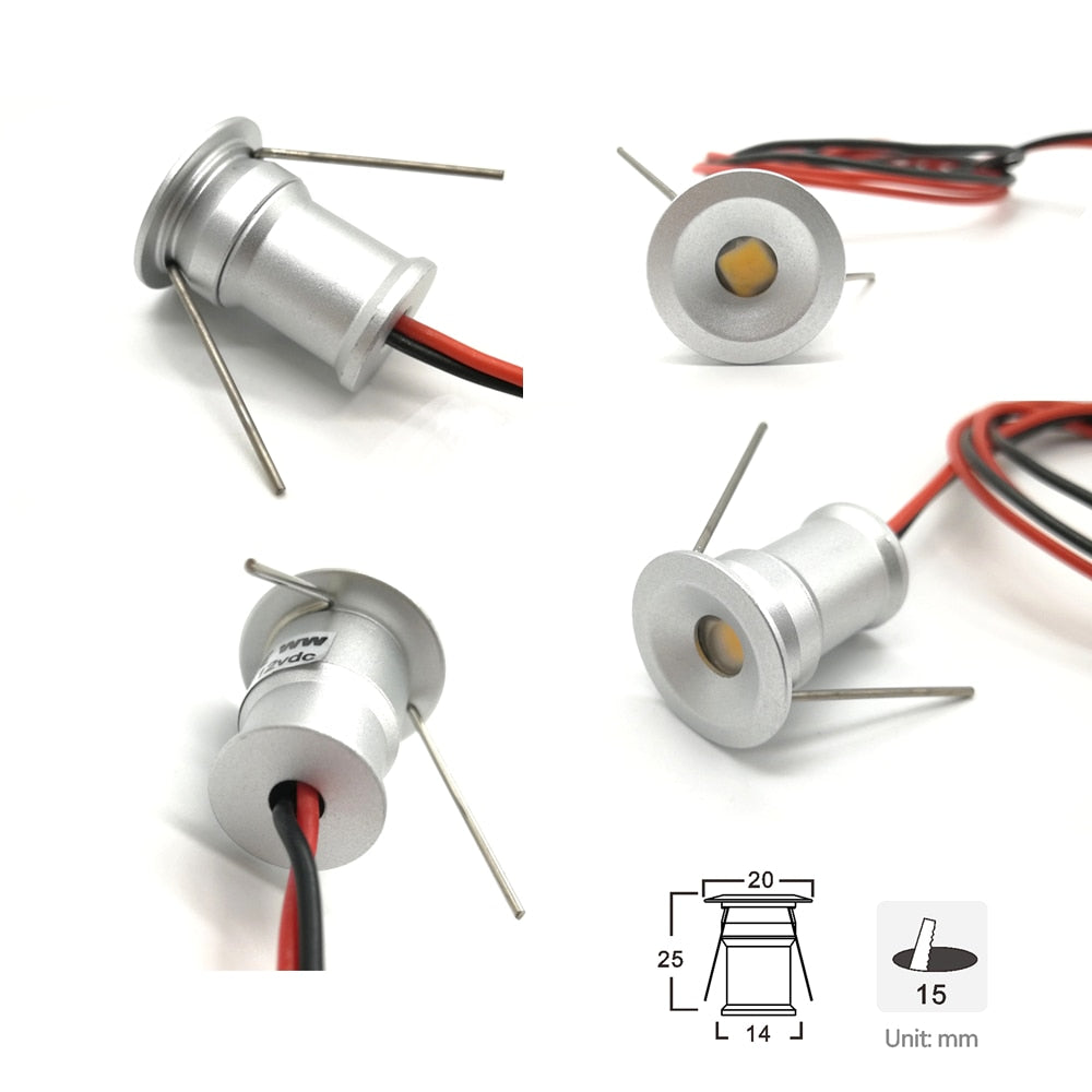 10pcs Indoor LED Spotlight 1W DC12V Recessed Ceiling Spot Light Downlight Dimmable Small Cabinet Showcase Light IP65 Canopy Spot