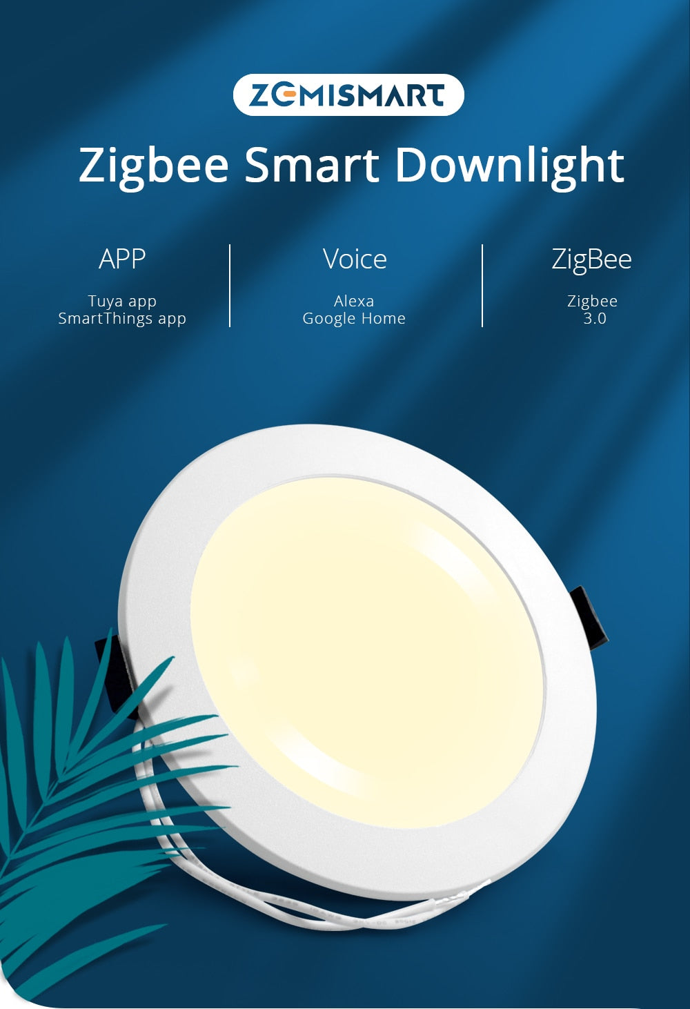 Benexmart Zigbee LED Downlight Warm White Cool White Tuya Smart Recessed Round Ceiling Light Smartthings Indoor Lighting
