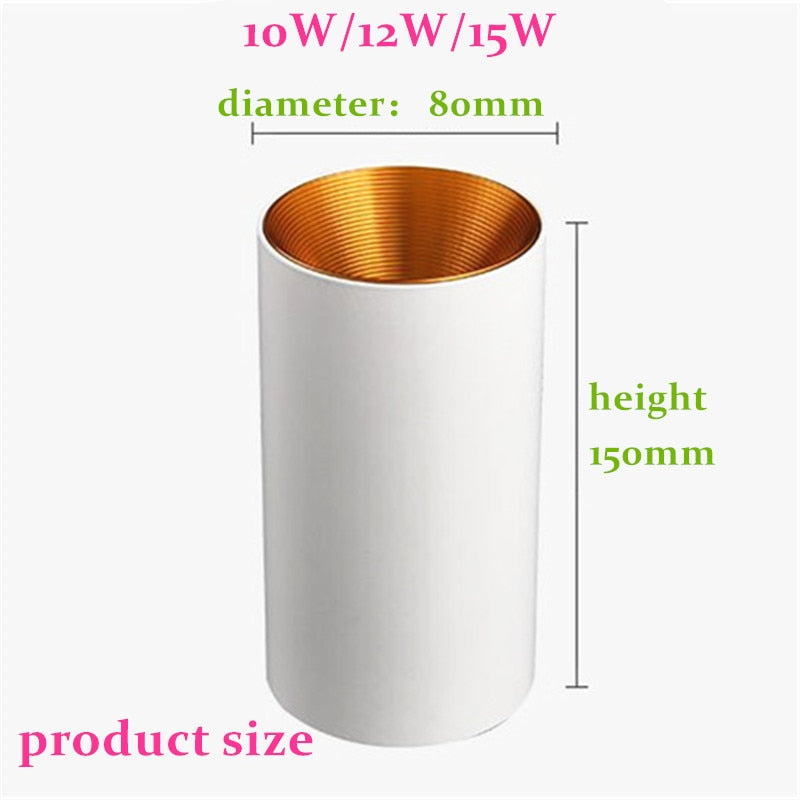 Surface Mounted Cylindrical LED Downlight Gold Reflector 10W 12W 15W LED Ceiling Bulbs Lamp Spot Light LED Downlight AC110-220V