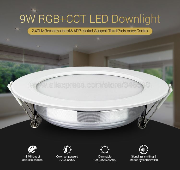 MiBoxer FUT061 9W Smart RGB+CCT LED Recessed Ceiling Downlight AC100-240V Support 2.4G RF Remote WiFi APP Voice Control