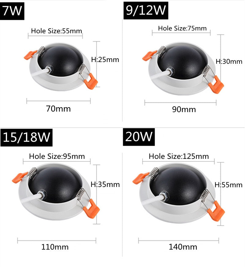 Round shape 360 Angle Adjustable LED COB Recessed Downlight Black/White 9W 12W 15W LED Ceiling Spot Light Pic Background Focos