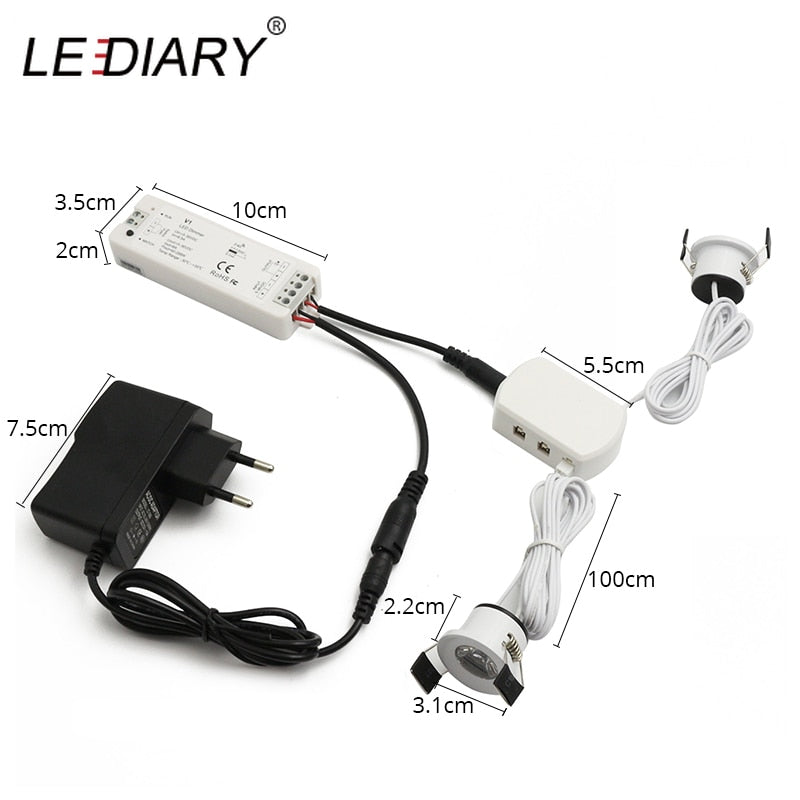 LEDIARY Dimmable Multi Remot Control Downlight Cabinet Lamp Black 12V Spot LED Mini Ceiling Downlights Recessed 1.5W 27mm