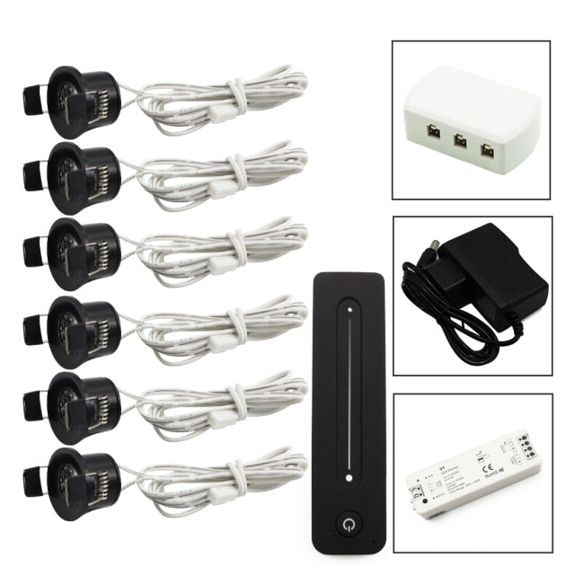 LEDIARY Dimmable Multi Remot Control Downlight Cabinet Lamp Black 12V Spot LED Mini Ceiling Downlights Recessed 1.5W 27mm