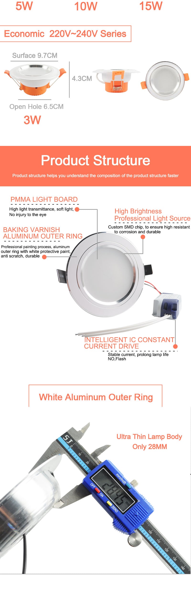 LED Downlight Downlight UltraThin AC110V 220V Led Bulb 3W 5W 9W 15W 18W led spot Bedroom Kitchen Indoor Recessed Round Light