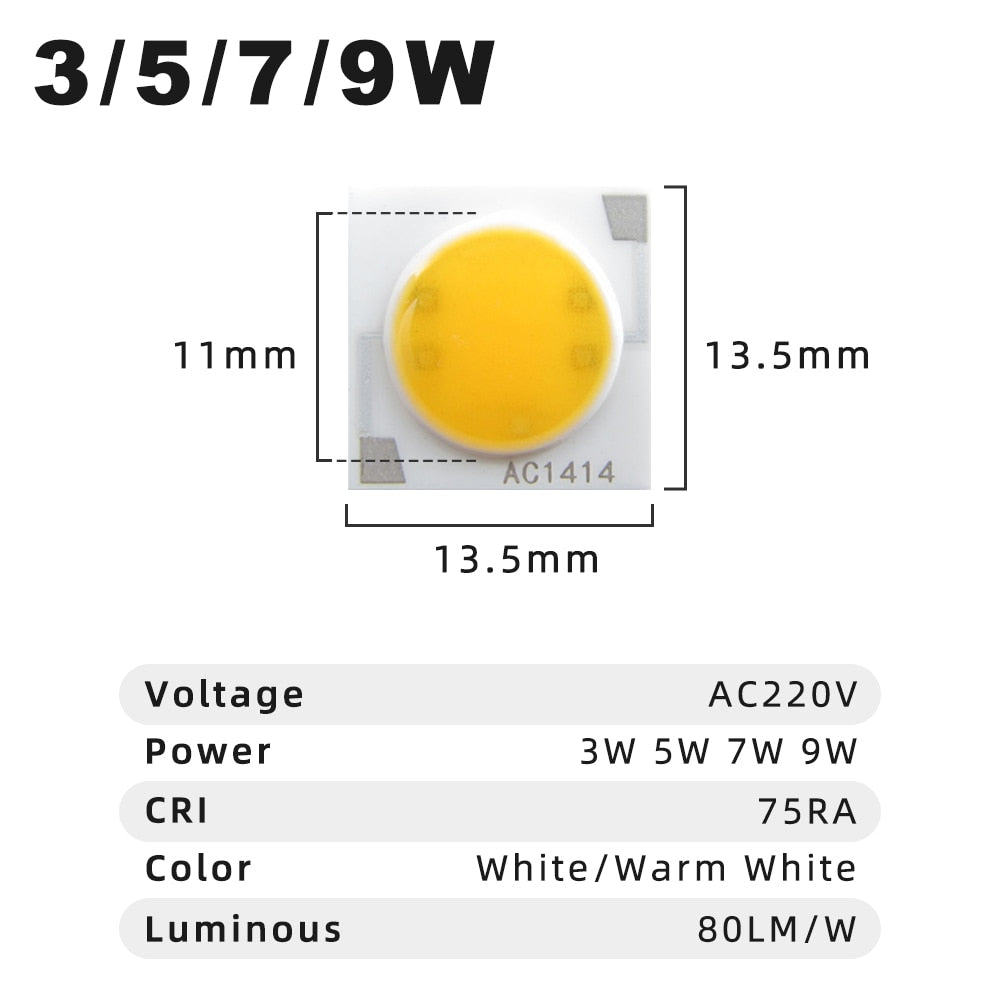 LED Chips AC1414 AC1917 2pcs/ lot 3W 5W 7W 9W 12W 15W 20W 30W AC220V COB Surface Light Source LED Beads For Spotlight Downlight