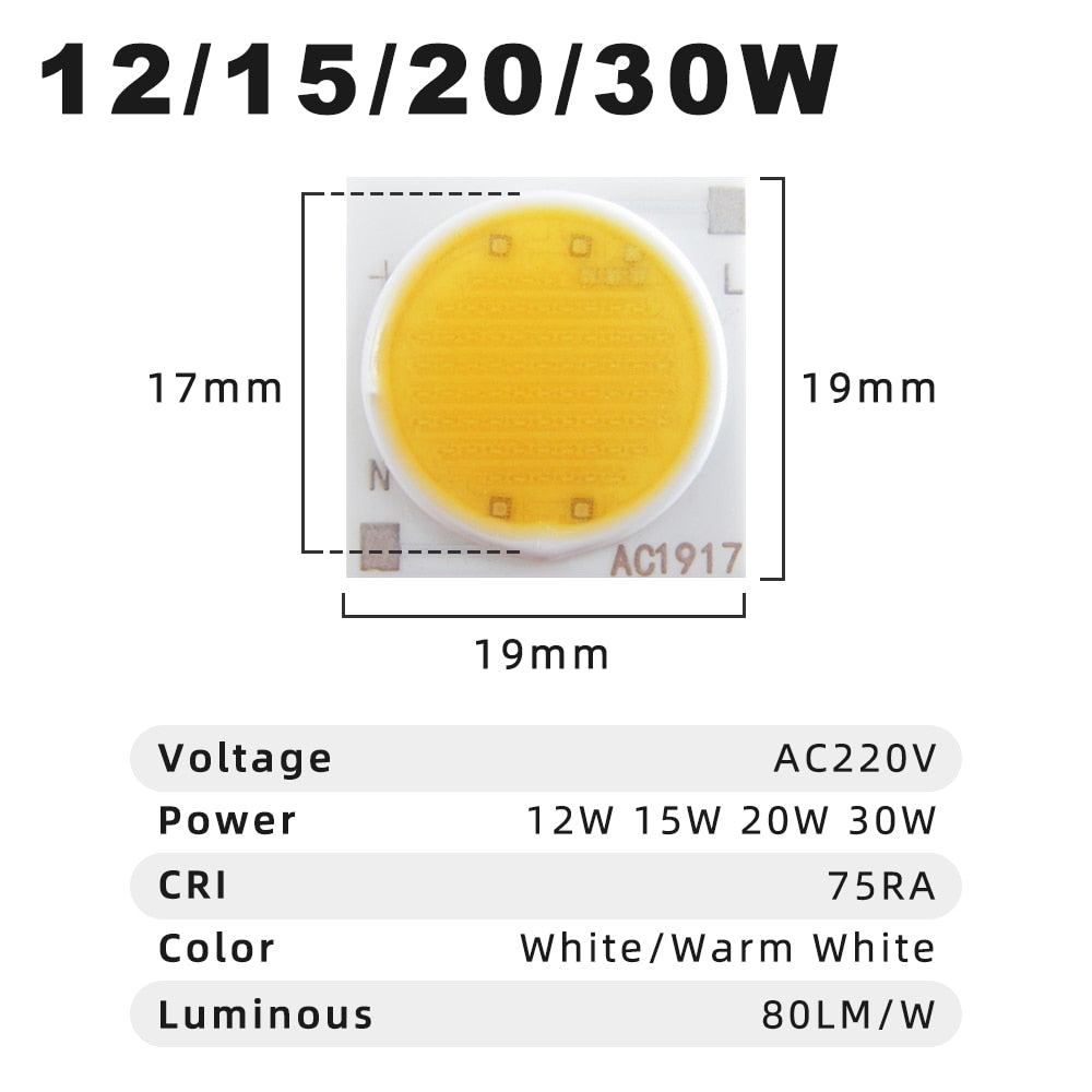 LED Chips AC1414 AC1917 2pcs/ lot 3W 5W 7W 9W 12W 15W 20W 30W AC220V COB Surface Light Source LED Beads For Spotlight Downlight