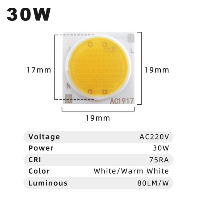 LED Chips AC1414 AC1917 2pcs/ lot 3W 5W 7W 9W 12W 15W 20W 30W AC220V COB Surface Light Source LED Beads For Spotlight Downlight