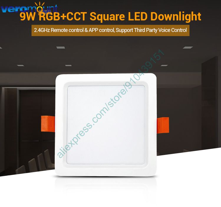 MiBoxer FUT064 9W RGB+CCT Square LED Downlight AC110V 220V Smart Indoor Lamp 2.4G RF Remote Smartphone APP WiFi Voice Control