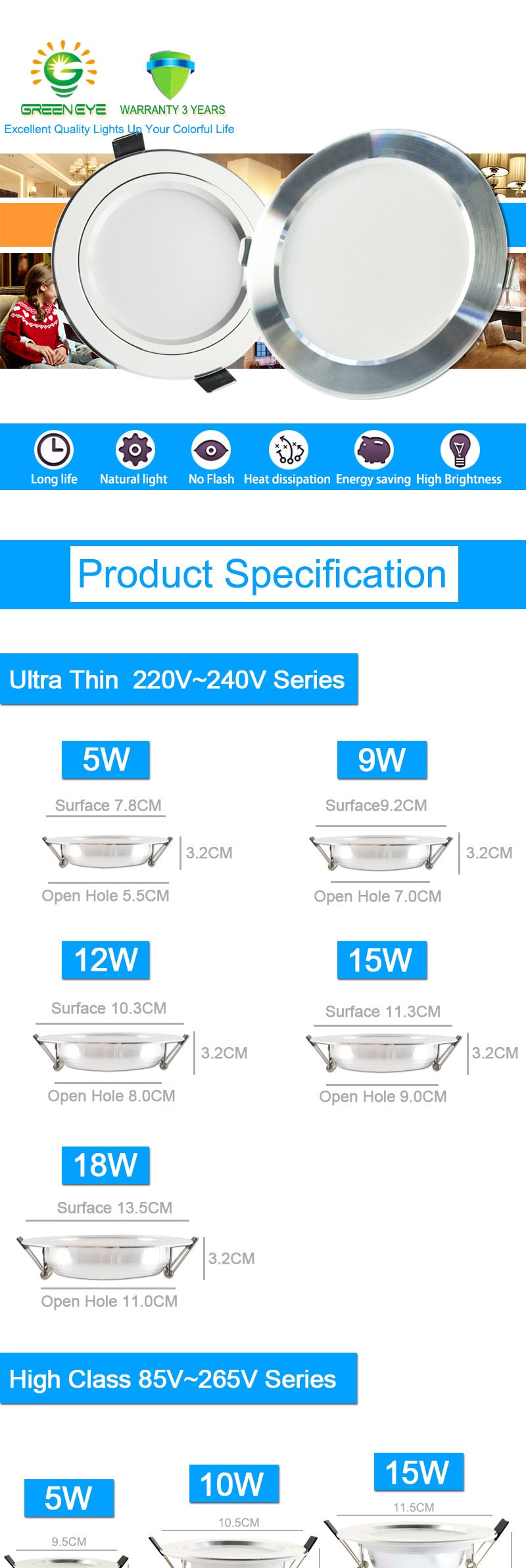 LED Downlight 3W 5W 9W 12W 15W 18W Silver White Ultra Thin Aluminum downlight AC110V 220V 240V Round Recessed LED Spot Lighting