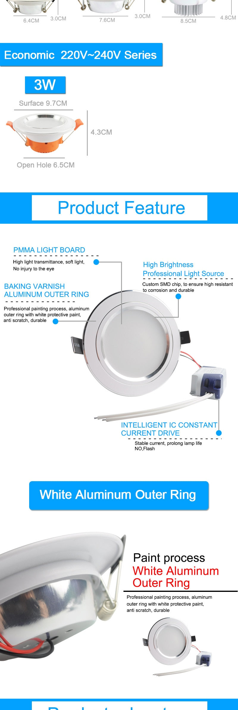 LED Downlight 3W 5W 9W 12W 15W 18W Silver White Ultra Thin Aluminum downlight AC110V 220V 240V Round Recessed LED Spot Lighting