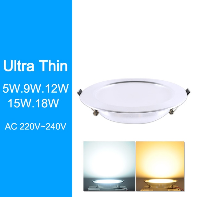 LED Downlight 3W 5W 9W 12W 15W 18W Silver White Ultra Thin Aluminum downlight AC110V 220V 240V Round Recessed LED Spot Lighting
