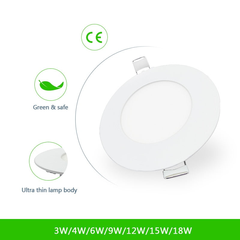 Ultra Thin LED Panel Downlight 3W 6W 9W 12W 15W 18W Round/ Square LED Ceiling Recessed Light AC85-265V LED Panel dimmable lamps