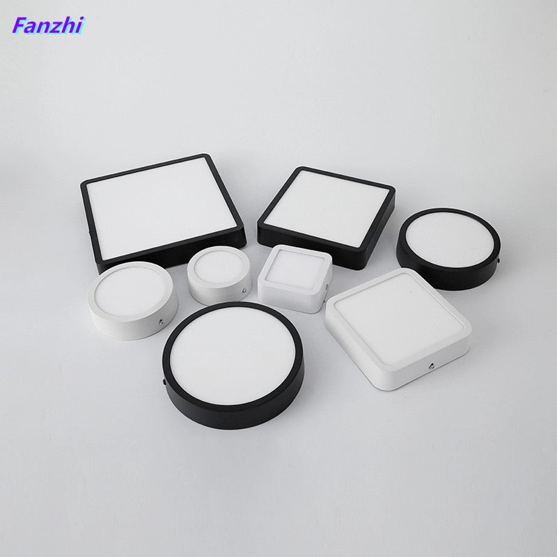 LED Panel Light 1pcs black 6W 9w 12W 18W 24w Surface Mounted LED Ceiling Lights AC85-265V Round Square LED Downlight