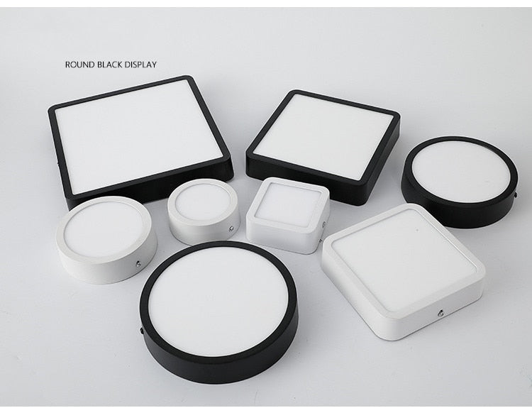 LED Panel Light 1pcs black 6W 9w 12W 18W 24w Surface Mounted LED Ceiling Lights AC85-265V Round Square LED Downlight