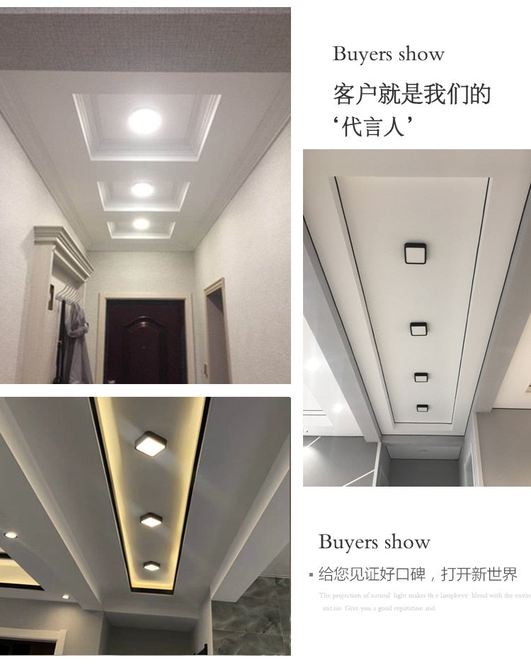 LED Panel Light 1pcs black 6W 9w 12W 18W 24w Surface Mounted LED Ceiling Lights AC85-265V Round Square LED Downlight