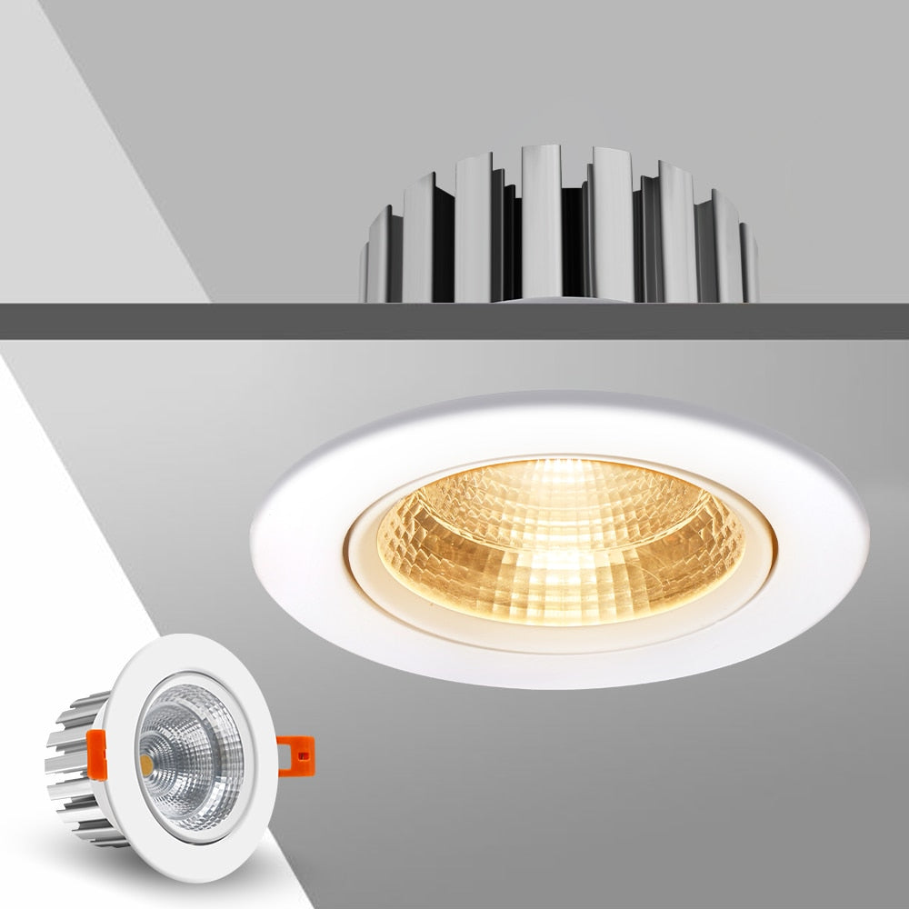 Dimmable LED Recessed Downlight 6W 9W 12W 15W 18W COB Chip LED Ceiling light Spot Lamp White/ Warm white/Natural White