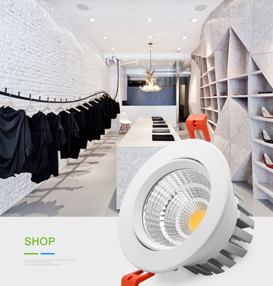 Dimmable LED Recessed Downlight 6W 9W 12W 15W 18W COB Chip LED Ceiling light Spot Lamp White/ Warm white/Natural White