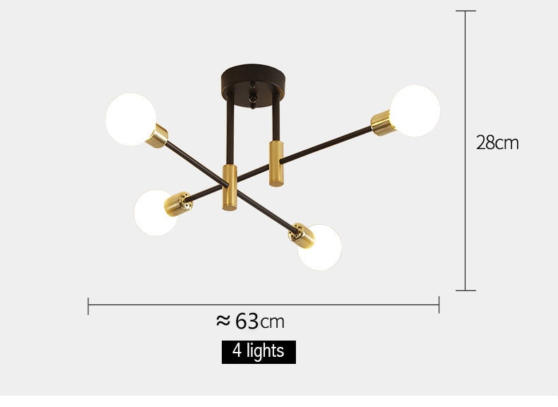 Modern Nordic E27 Black LED Ceiling Chandelier Edison Bulbs Indoor Light Fixtures For Bedroom Living Room Lamp