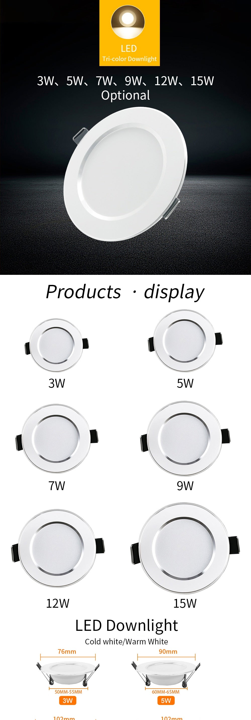 LED Downlight 3W 5W 7W 9W 12W 15W Round Recessed Lamp AC 220V 230V 240V Led Bulb Bedroom Kitchen Indoor LED Spot Lighting