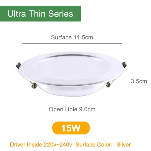 Kaguyahime 1pc/4pcs 3W-18W LED Downlight 220V Silver White Ultra Thin Recessed LED Spot Lighting For Kitchen Ceiling Indoor 15W