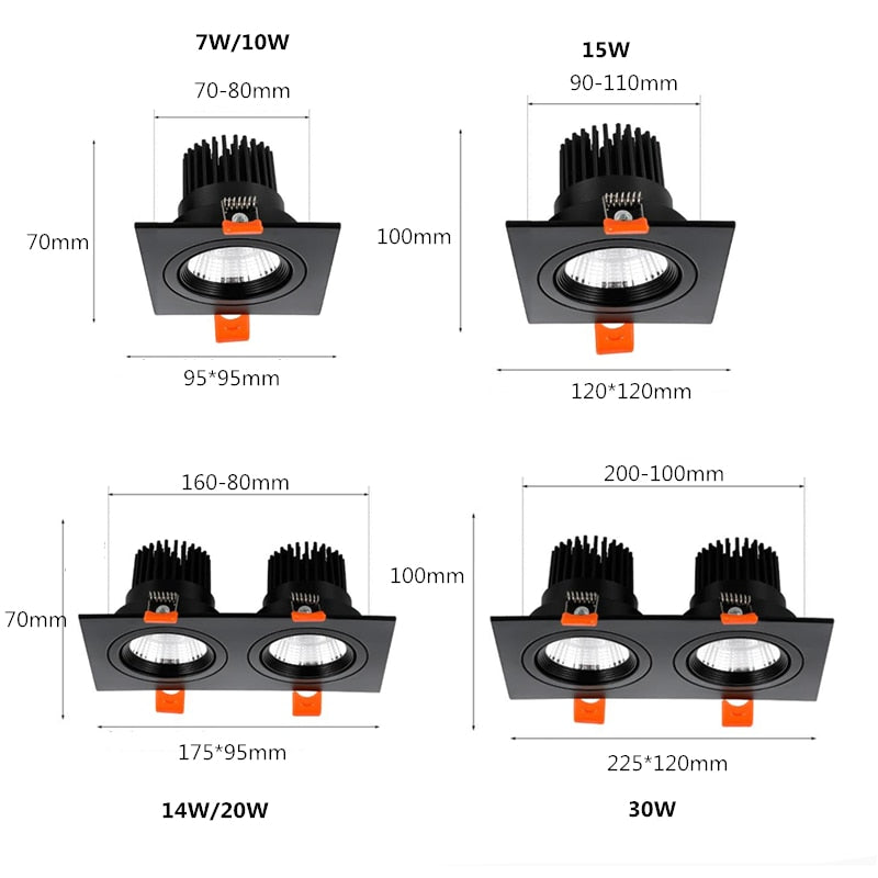 Double square Dimmable Led downlight light COB Ceiling SpotLight 14W 20W 24W 30 WLED ceiling recessed Lights Indoor Lighting