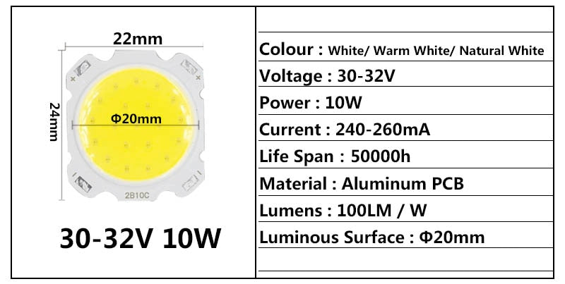 LED Chip Light 10pcs a lot 3W 5W 7W 10W LED COB Light Bulb On Board High Power Lamp SpotLight Downlight Lamps