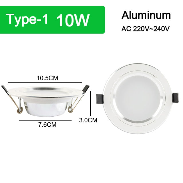 Silver White Ultra Bright LED Downlight 3w 5w 10w 15w Thin Round LED Ceiling Recessed Spot Light AC85~240v Down Light Cold Warm